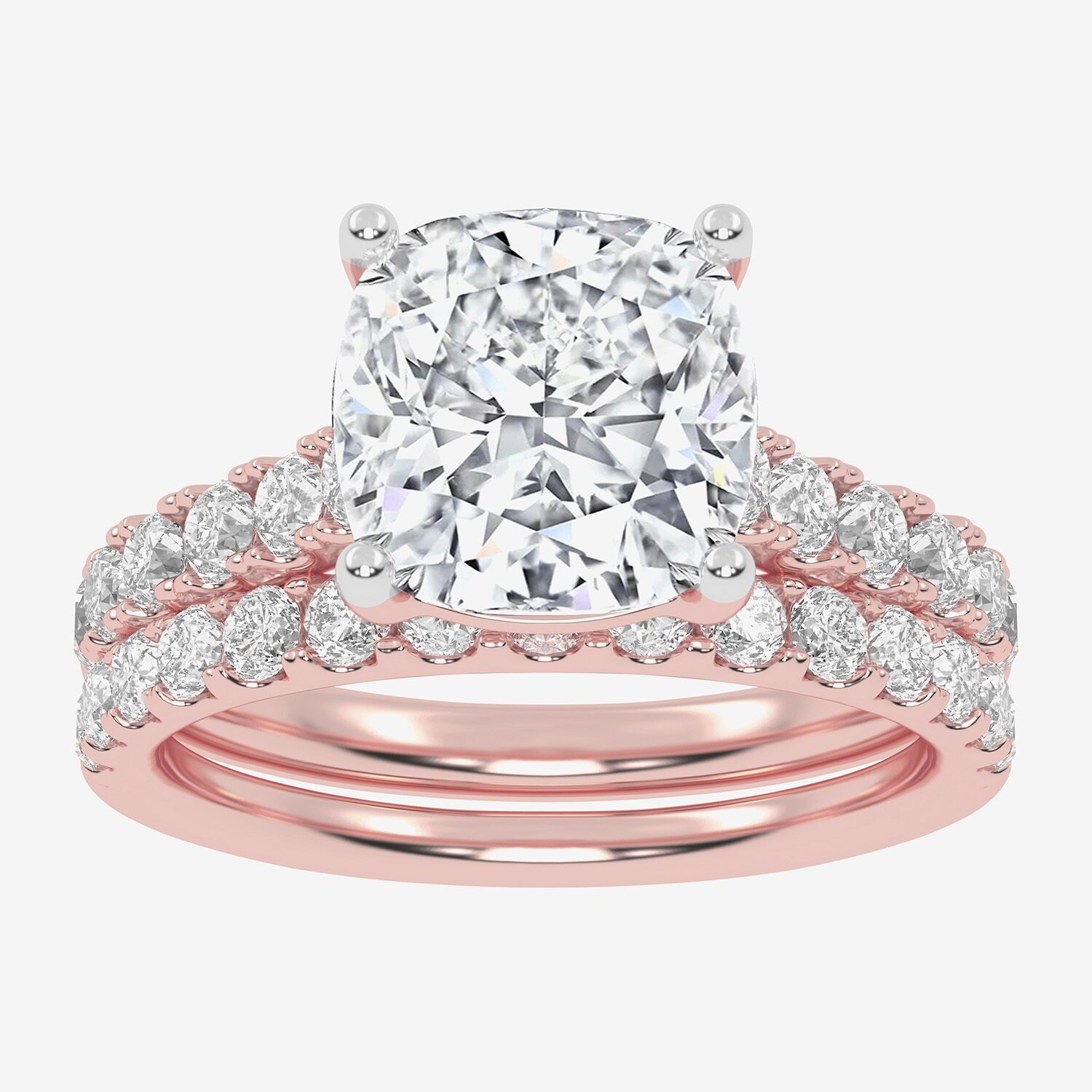 Signature By Modern Bride (G-H / Vs2-Si1) Womens 4 CT. T.W. Lab Grown White Diamond 14K Gold Cushion Side Stone Bridal Set