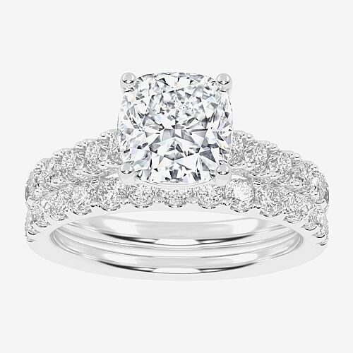 Signature By Modern Bride (G-H / Vs2-Si1) Womens 2 1/2 CT. T.W. Lab Grown White Diamond 14K Gold Cushion Side Stone Bridal Set, 9, White