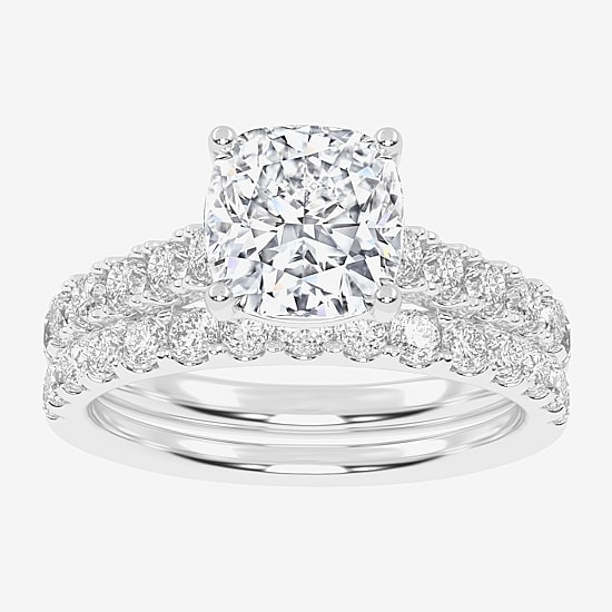 Signature By Modern Bride (G-H / Vs2-Si1) Womens 2 1/2 CT. T.W. Lab Grown White Diamond 14K Gold Cushion Side Stone Bridal Set