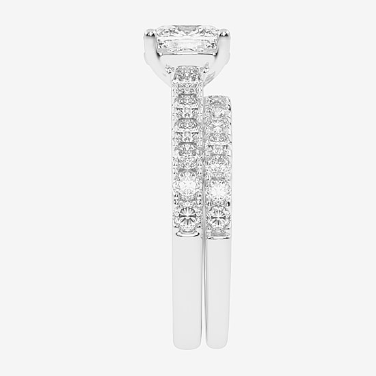Signature By Modern Bride (G-H / Vs2-Si1) Womens 2 1/2 CT. T.W. Lab Grown White Diamond 14K Gold Cushion Side Stone Bridal Set