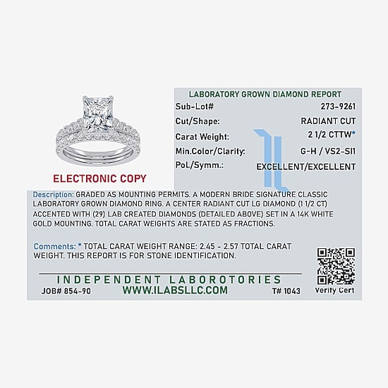 Signature By Modern Bride (G-H / Vs2-Si1) Womens 2 1/2 CT. T.W. Lab Grown White Diamond 14K Gold Side Stone Bridal Set