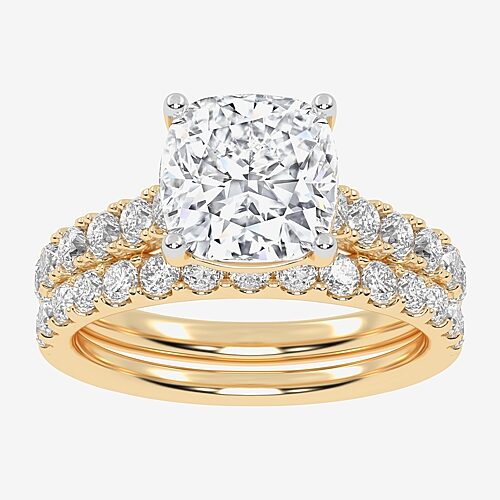 Signature By Modern Bride (G-H / Vs2-Si1) Womens 3 CT. T.W. Lab Grown White Diamond 14K Gold Cushion Side Stone Bridal Set, 9, Yellow