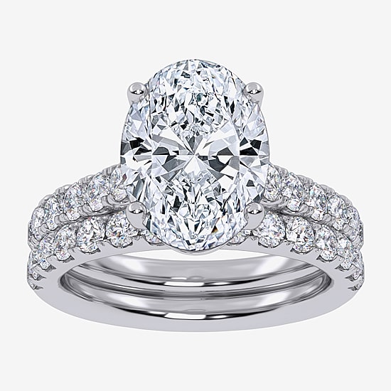 Signature By Modern Bride (G-H / Si1-Si2) Womens 4 CT. T.W. Lab Grown White Diamond 14K Gold Oval Side Stone Bridal Set