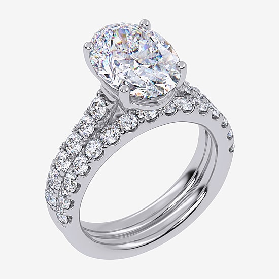 Signature By Modern Bride (G-H / Si1-Si2) Womens 4 CT. T.W. Lab Grown White Diamond 14K Gold Oval Side Stone Bridal Set