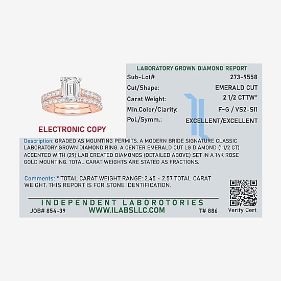 (H-I / SI1-SI2) Signature By Modern Bride Womens 2 1/2 CT. TW. Lab Grown White Diamond in 14K Gold Emerald Bridal Set