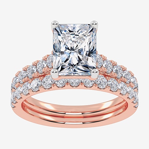 Signature By Modern Bride (G-H / Vs2-Si1) Womens 2 1/2 CT. T.W. Lab Grown White Diamond 14K Gold Side Stone Bridal Set, 9, Rose