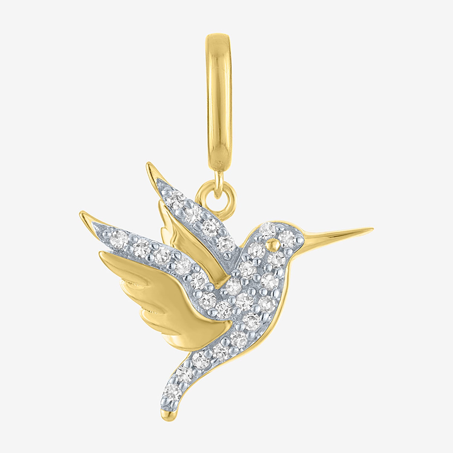 Charmed by Diamond Addiction 1/10 CT. T.W. Humming Bird (G-H / Si2- I1) White Diamond 14K Gold Over Silver Charm