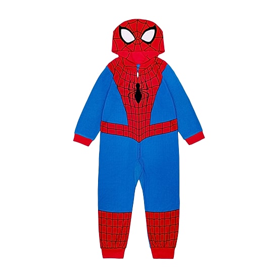 Disney Collection Little & Big Kid Boys Marvel Spiderman Microfleece Hooded Long Sleeve One Piece Pajama