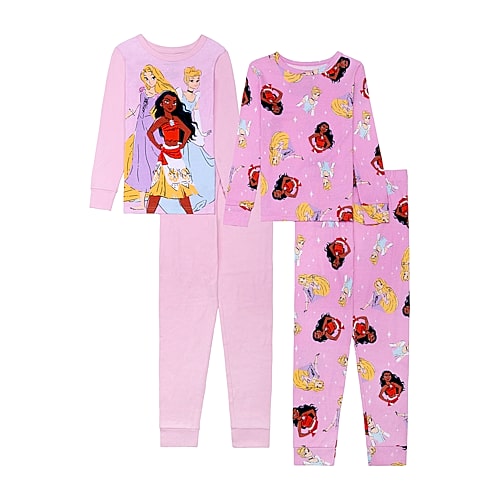 Disney Collection Little & Big Kid Girls Princess Long Sleeve 4-pc. Pajama Set, 8, Pink