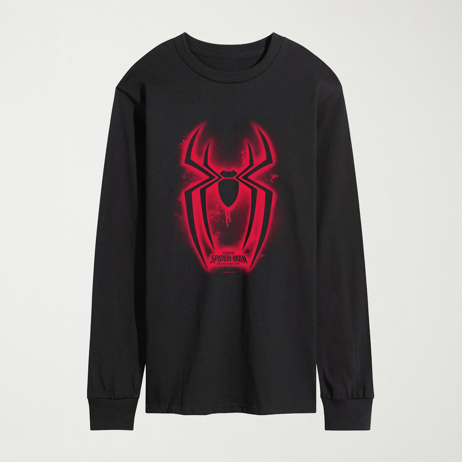 Brand New Day Spraypaint Spider Mens Crew Neck Long Sleeve Regular Fit Spiderman Graphic T-Shirt