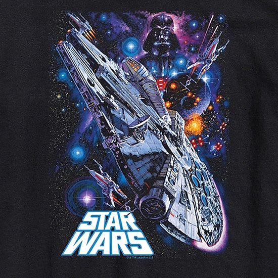 Millennium Falcon Space Mens Crew Neck Short Sleeve Regular Fit Star Wars Graphic T-Shirt