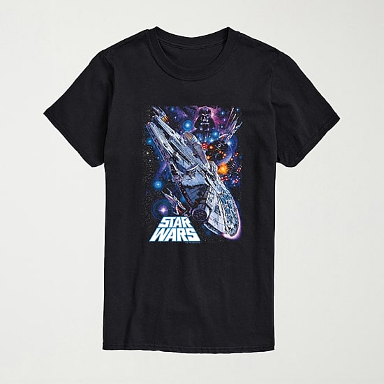 Millennium Falcon Space Mens Crew Neck Short Sleeve Regular Fit Star Wars Graphic T-Shirt