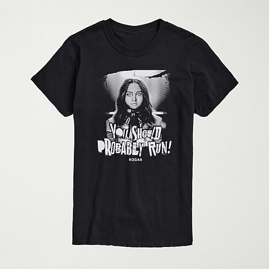 M3gan You Should Run Mens Crew Neck Short Sleeve Regular Fit Graphic T-Shirt