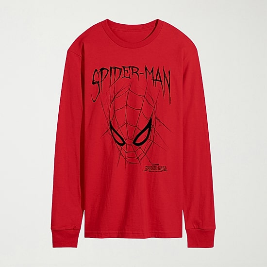 Brand New Day Sketched Mens Crew Neck Long Sleeve Regular Fit Spiderman Graphic T-Shirt