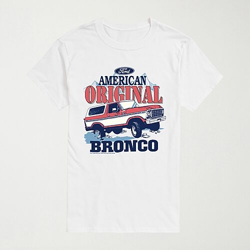 Novelty T-shirts Ford American Original Bronco Mens Crew Neck Short Sleeve Regular Fit Graphic T-shirt In White
