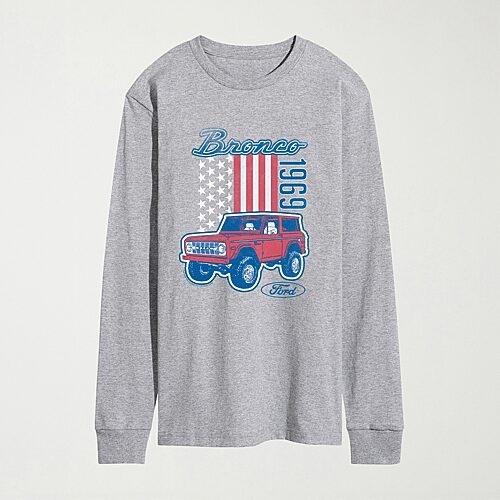 Ford American Bronco 69 Mens Crew Neck Long Sleeve Regular Fit Graphic T-Shirt, Xx-large, Gray