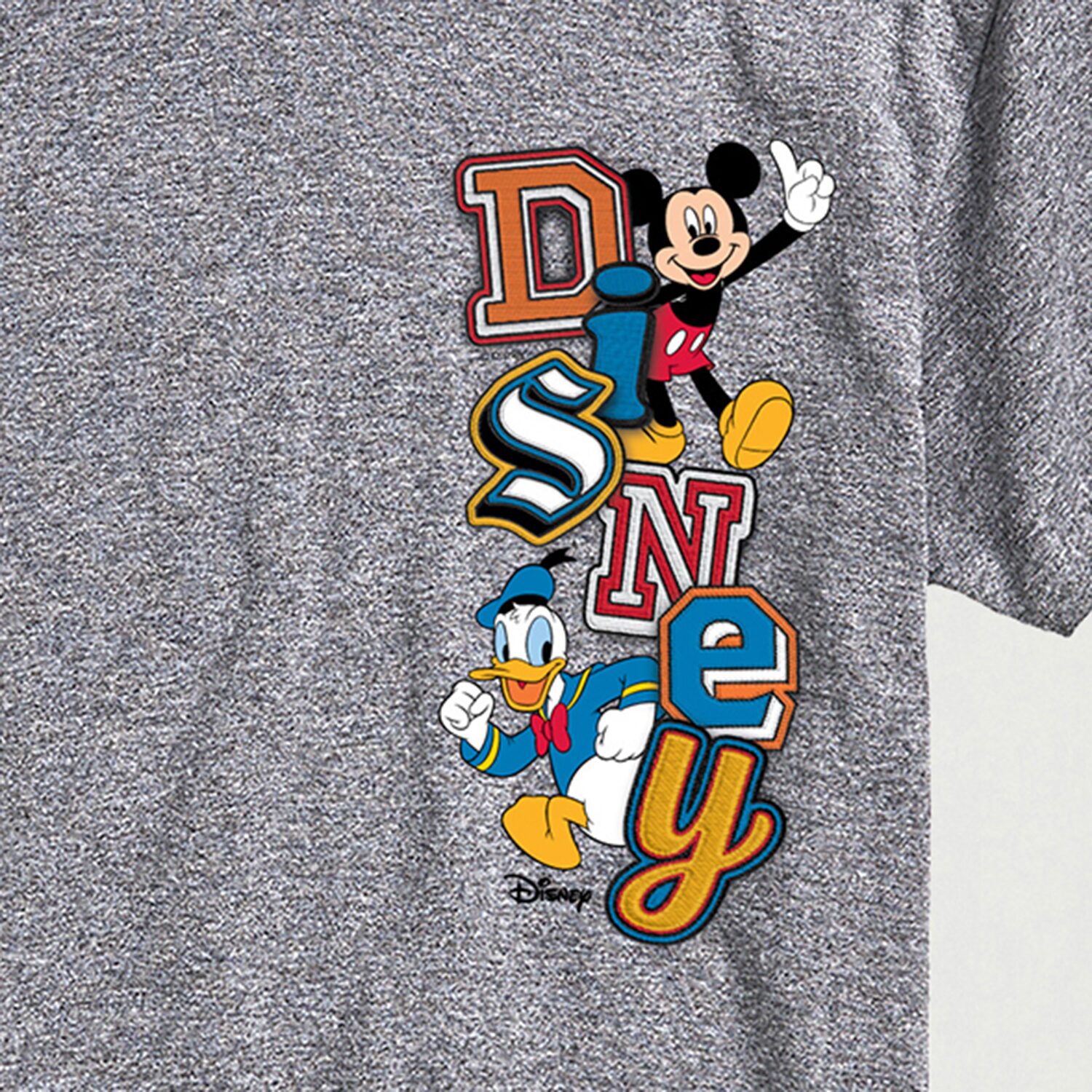 Faux Patch Mens Crew Neck Short Sleeve Regular Fit Mickey and Friends Graphic T-Shirt