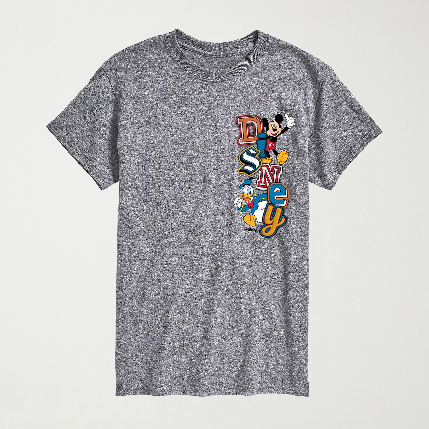 Faux Patch Mens Crew Neck Short Sleeve Regular Fit Mickey and Friends Graphic T-Shirt