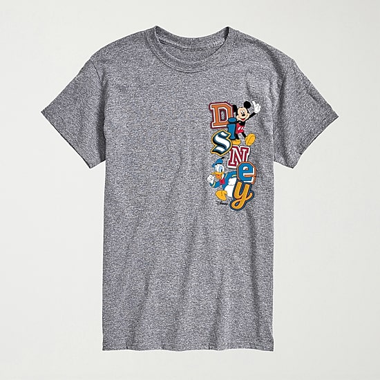 Faux Patch Mens Crew Neck Short Sleeve Regular Fit Mickey and Friends Graphic T-Shirt