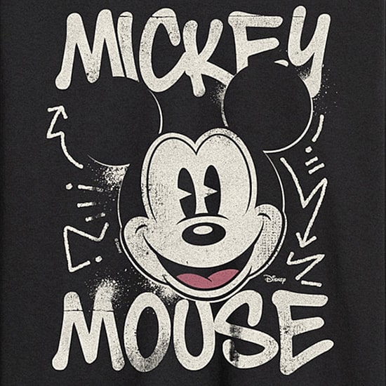 Graffiti Vintage Faded Mens Crew Neck Long Sleeve Regular Fit Mickey Mouse Graphic T-Shirt