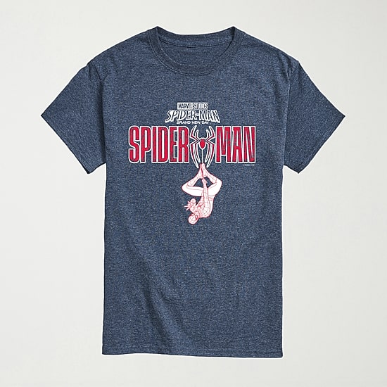 Brand New Day Hanging From Logo Mens Crew Neck Short Sleeve Regular Fit Spiderman Graphic T-Shirt