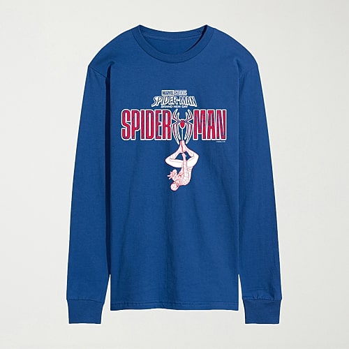 Novelty T-shirts Brand New Day Hanging From Logo Mens Crew Neck Short Sleeve Regular Fit Spiderman Graphic T-shirt In Blue