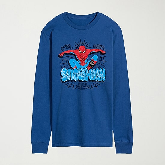 Brand New Day Peter Parker Mens Crew Neck Long Sleeve Regular Fit Spiderman Graphic T-Shirt