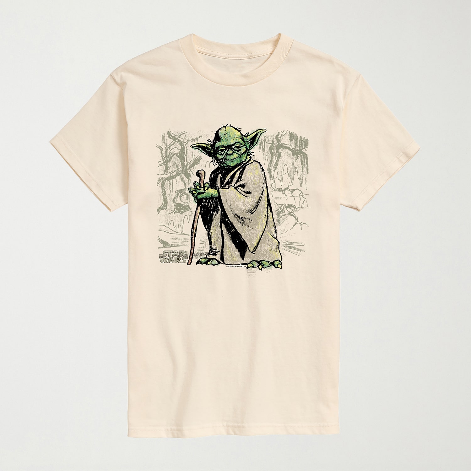 Yoda Sketch Mens Crew Neck Short Sleeve Regular Fit Star Wars Graphic T-Shirt