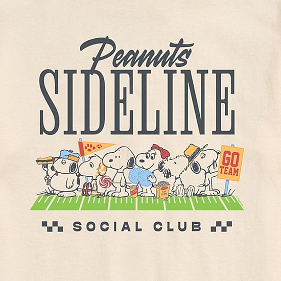 Sideline Social Club Sports Mens Crew Neck Short Sleeve Regular Fit Peanuts Snoopy Graphic T-Shirt