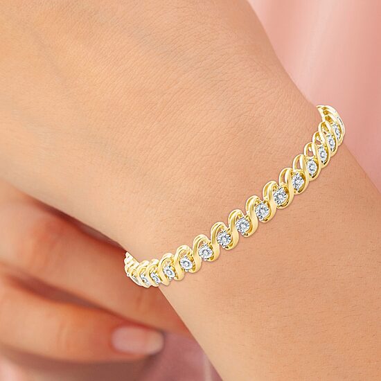 (F / Si1-Si2) Womens 1/2 CT. T.W. Lab Grown White Diamond 14K Gold Over Brass 7.5 Inch Tennis Bracelet