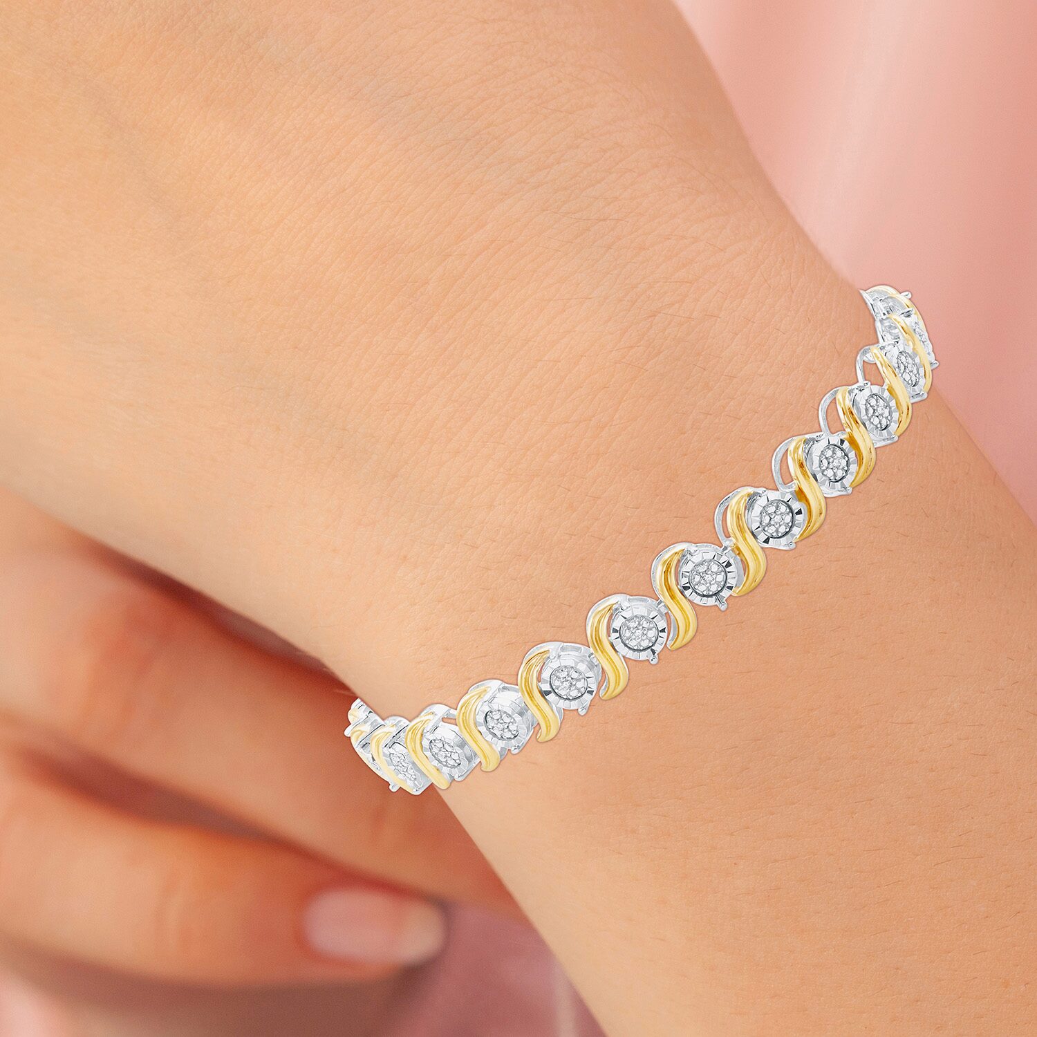 F / Si1-Si2) Womens 1/10 CT. T.W. Lab Grown White Diamond Pure Silver Over Brass 7.5 Inch Tennis Bracelet