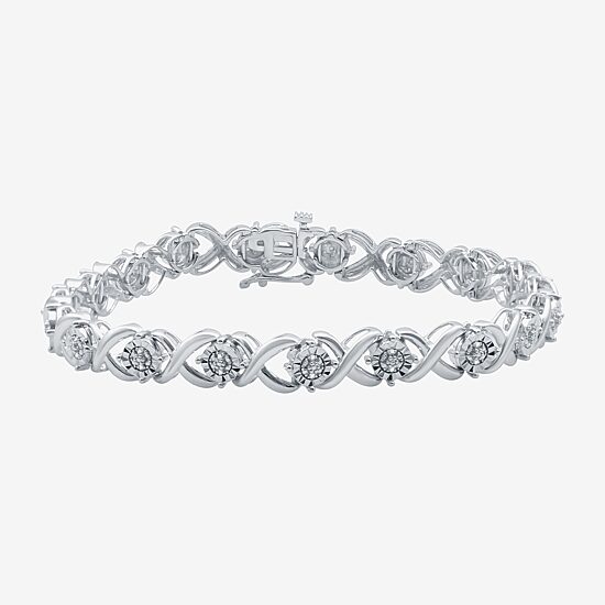 (F / Si1-Si2) Womens 1/10 CT. T.W. Lab Grown White Diamond Pure Silver Over Brass 7.5 Inch Tennis Bracelet