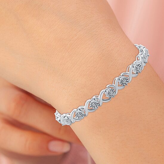 (F / Si1-Si2) Womens 1/10 CT. T.W. Lab Grown White Diamond Pure Silver Over Brass 7.5 Inch Tennis Bracelet