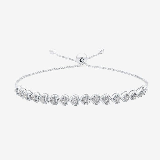 (F / Si1-Si2) Womens 1/10 CT. T.W. Lab Grown White Diamond Heart Bolo Bracelet