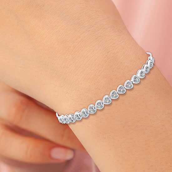 (F / Si1-Si2) Womens 1/10 CT. T.W. Lab Grown White Diamond Heart Bolo Bracelet
