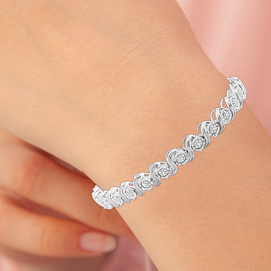 (F / Si1-Si2) Womens 1/10 CT. T.W. Lab Grown White Diamond Pure Silver Over Brass 7.5 Inch Tennis Bracelet