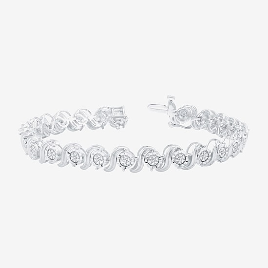 (F / Si1-Si2) Womens 1/10 CT. T.W. Lab Grown White Diamond Pure Silver Over Brass 7.5 Inch Tennis Bracelet