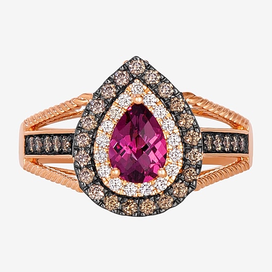 Le Vian Grand Sample Sale Le Vian Grand Sample Sale Limited Quantities! Womens 1/2 CT. Genuine Red Rhodolite 14K Gold Pear Halo Side Stone Cocktail Ring
