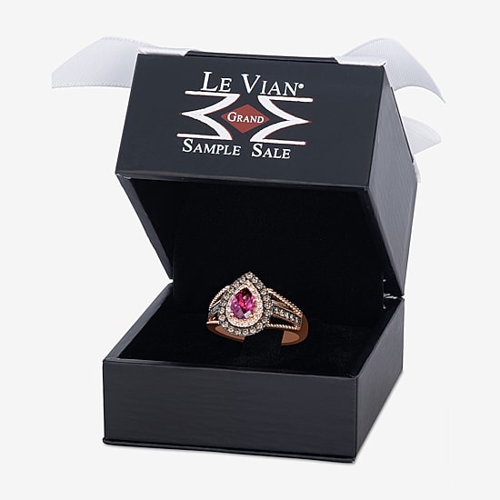 Le Vian Grand Sample Sale Le Vian Grand Sample Sale Limited Quantities! Womens 1/2 CT. Genuine Red Rhodolite 14K Gold Pear Halo Side Stone Cocktail Ring