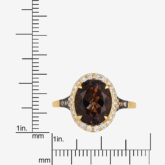 Le Vian Grand Sample Sale Le Vian Grand Sample Sale (I1 / Champagne) Womens 1/3 CT. Genuine Brown Quartz 14K Gold Oval Halo Side Stone Cocktail Ring