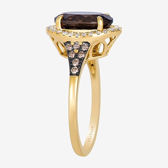 Le Vian Grand Sample Sale Le Vian Grand Sample Sale (I1 / Champagne) Womens 1/3 CT. Genuine Brown Quartz 14K Gold Oval Halo Side Stone Cocktail Ring