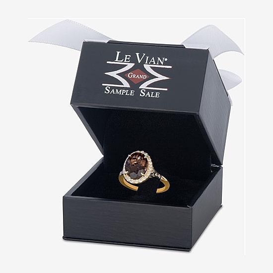 Le Vian Grand Sample Sale Le Vian Grand Sample Sale (I1 / Champagne) Womens 1/3 CT. Genuine Brown Quartz 14K Gold Oval Halo Side Stone Cocktail Ring
