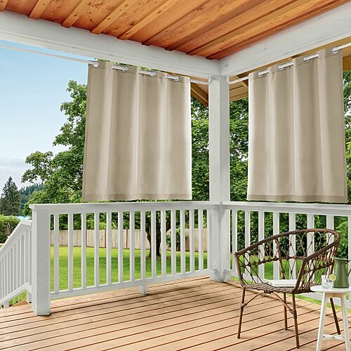 Town And Country Cabana Solid Grommet Top Light-Filtering Set of 2 Outdoor Curtain Panel, One Size, Beige