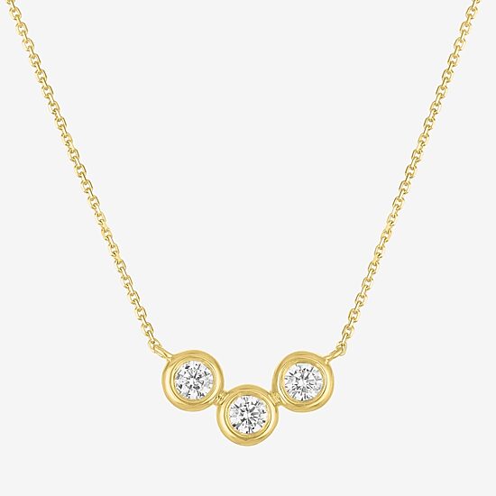 Diamond Addiction- 1/3 CTTW Lab-Grown Diamond 3 Stone Bezel Necklace in 10k Yellow Gold