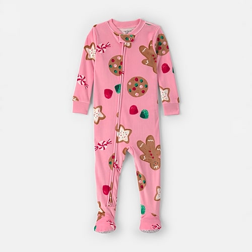 Carter's Baby Girls Crew Neck Long Sleeve One Piece Pajama In Pink