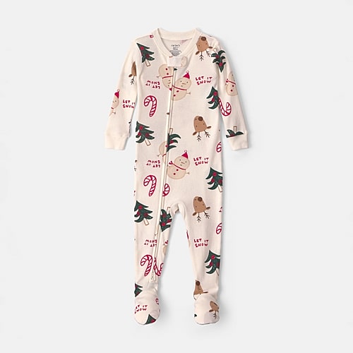 Carter's Baby Unisex Rib Crew Neck Long Sleeve One Piece Pajama In White