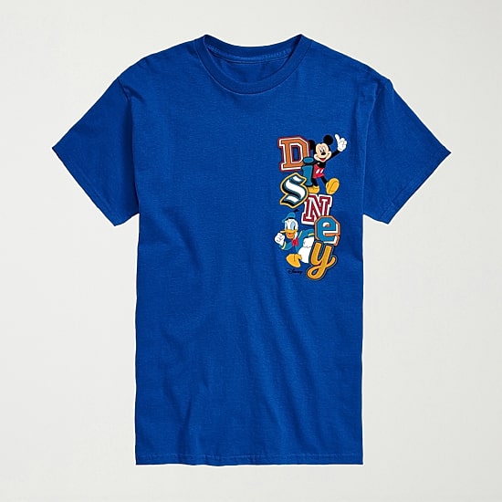 Faux Patch Logo Mens Crew Neck Short Sleeve Regular Fit Mickey and Friends Big and Tall Graphic T-Shirt