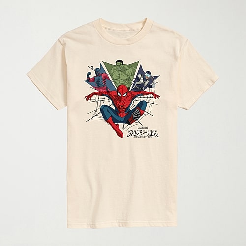 Brand New Day Heroes Mens Crew Neck Short Sleeve Regular Fit Spiderman Big and Tall Graphic T-Shirt, Large Tall, Beige