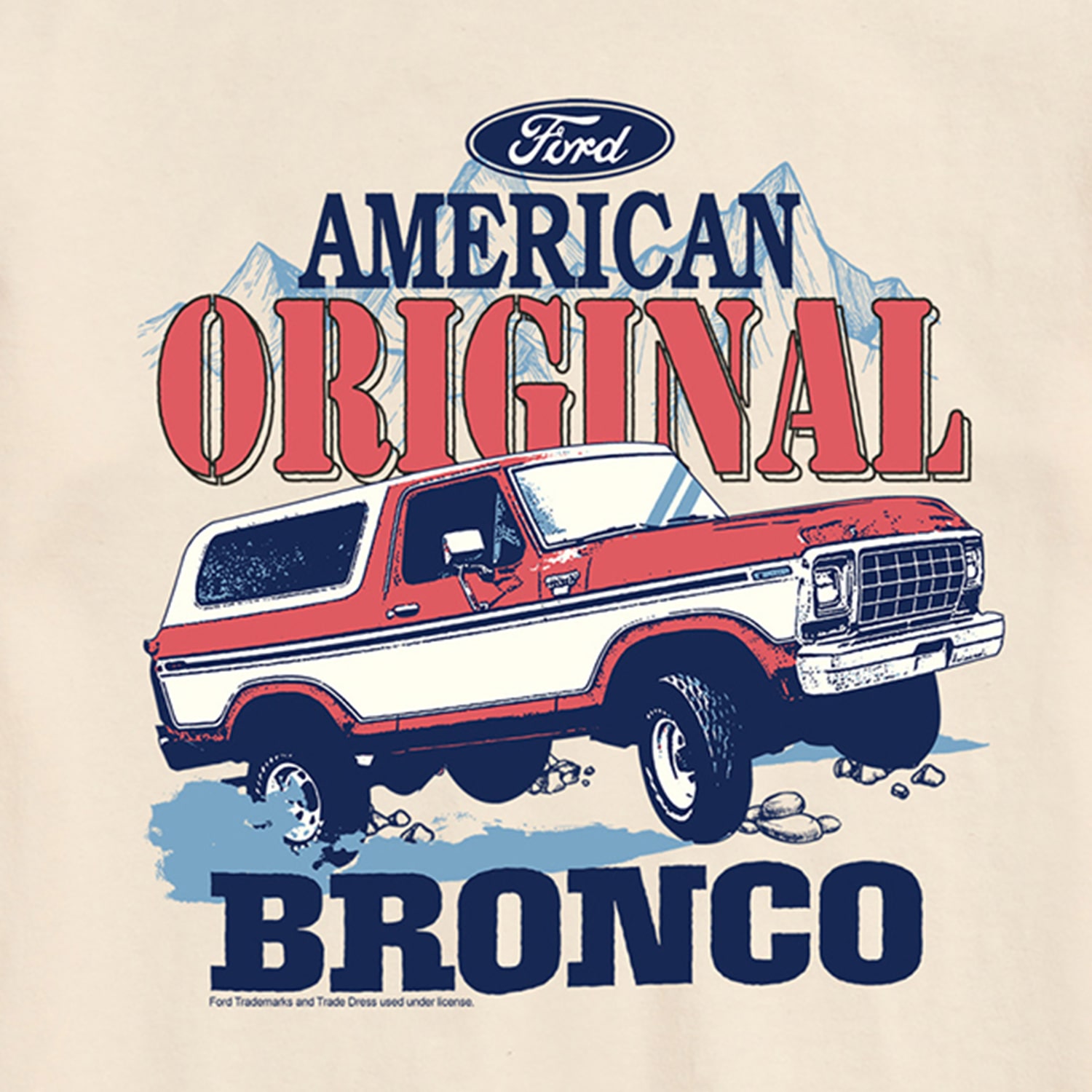 Ford American Original Bronco Mens Crew Neck Short Sleeve Regular Fit Big and Tall Graphic T-Shirt