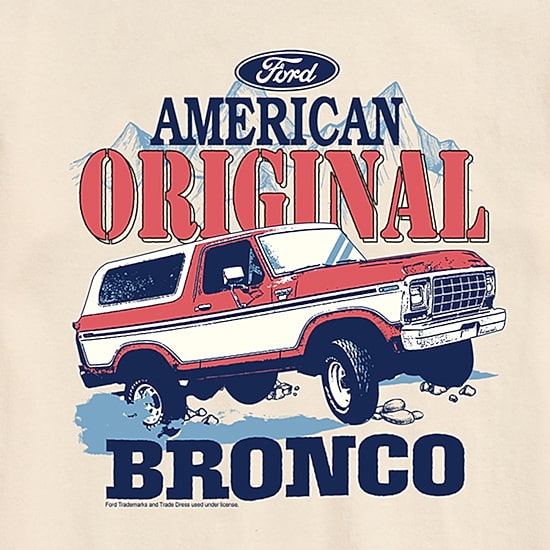 Ford American Original Bronco Mens Crew Neck Short Sleeve Regular Fit Big and Tall Graphic T-Shirt